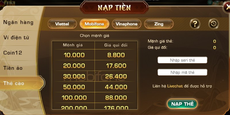 Nạp qua thẻ cào 