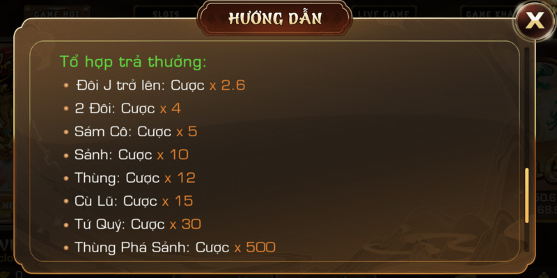 Quy định trả thưởng trong mini poker