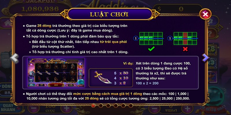 Thông tin luật chơi của Aladdin Slots Iwin 